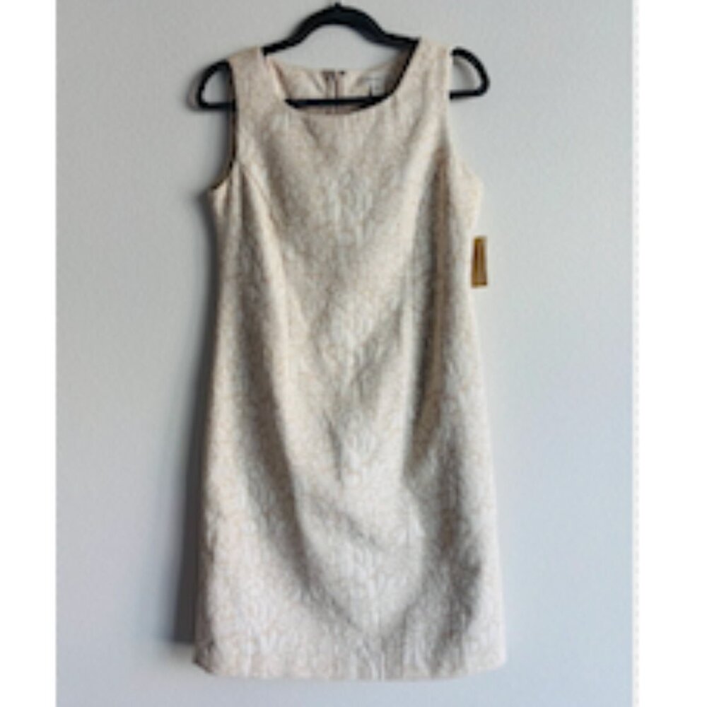 Coldwater Creek Ivory & Taupe Floral Jacquard Sheath Dress